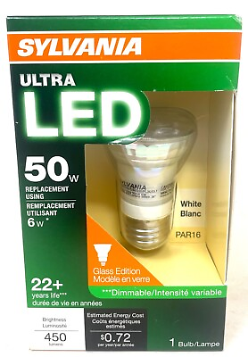 #ad Sylvania 50W using 6W Ultra LED PAR16 Medium E26 Flood White Dimmable Light Bulb $8.99