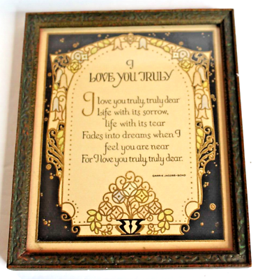 #ad Vintage Deco Framed Motto Poem I Love You Truly Carrie Jacobs Bond $14.99