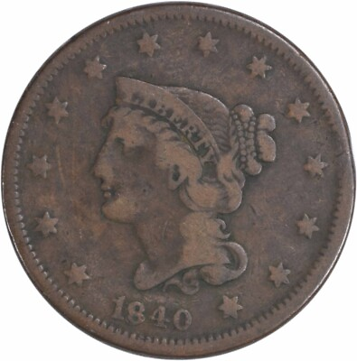 #ad 1840 Large Cent Small Large 18 VG Uncertified #116 $204.00