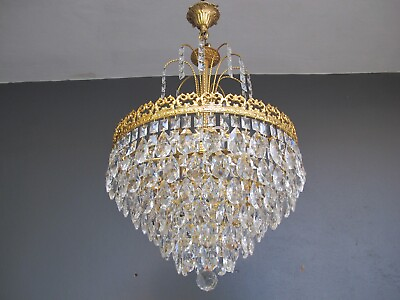 #ad Antique Vintage Bohemian Crystals Chandelier Ceiling Lamp French lamp 1950 $745.00