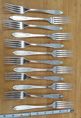 #ad SET OF 12 ANTIQUE c1917 ADAM 🧑 PATTERN SILVERPLATED quot;7 3 4quot; DINNER 🍽 FORKS $47.99