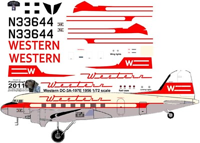 #ad Western Airlines mid 50s Douglas DC 3 pointerdog7 decals Testors Italeri 1 72 $10.00