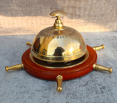 #ad Vintage Brass Nautical Rudder Helm Wheel Paperweight Desk Counter Call Bell 6quot;D $39.99
