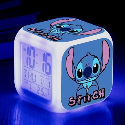 #ad Disney Lilo Stitch Alarm Clock Growing LED Color Change Digital Light $22.49