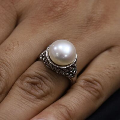 #ad #ad White Pearl Gemstone 925 Sterling Silver Ring Handmade Jewelry Gift For Women $12.34