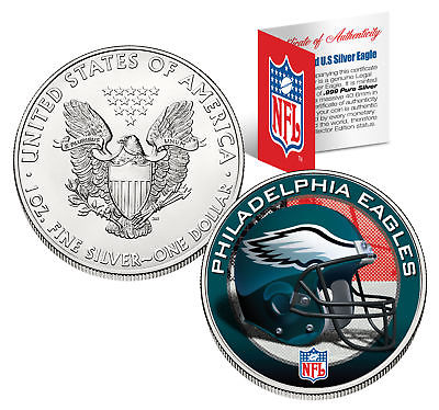 #ad PHILADELPHIA EAGLES 1 Oz American Silver Eagle US Coin NFL OFFICIALLY LICENSED $89.95