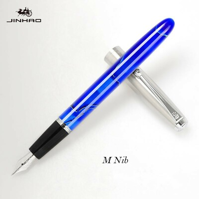 #ad Jinhao 51A Blue Acrylic Metal Cap Fountain Pen Medium Nib M Students Writing #s2 $5.37