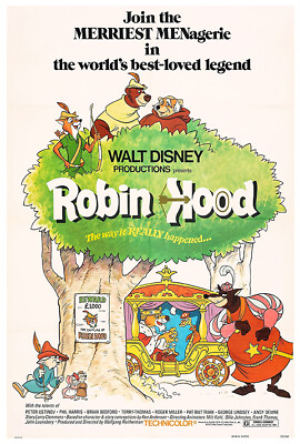 #ad Robin Hood Disney Movie Poster 1973 US Release $14.99