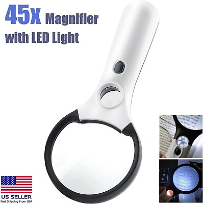 #ad 3 LED Light 45X Handheld Magnifier Reading Magnifying Glass Lens Jewelry Loupe $7.75