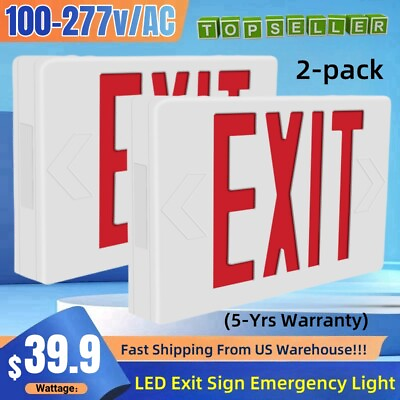 #ad AC 120V 277V Red LED Emergency Exit Light Sign LED Lamp ABS Fire Resistance UL $38.99