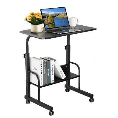 #ad Rolling Laptop Cart Portable Laptop Desk Computer Desk on Wheels Adjustable... $74.14
