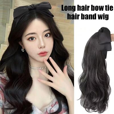 #ad Wig Piece Women#x27;s Long Hair Bow Tie Hair Band Wig Imitation Full Huma Deco C $12.97
