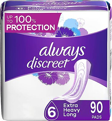 #ad 90 Count Always Discreet Incontinence Pads for Women Extra Heavy Long Size 6 $46.74