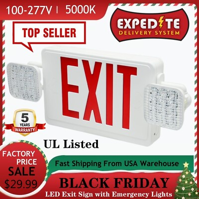 #ad LED Exit Sign with Emergency Lights Two Heads Emergency Combo Red Exit Lights $294.00