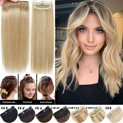 #ad US Mini Short Pad Clip In Remy Human Hair Extensions Invisible Top Topper Blonde $13.03