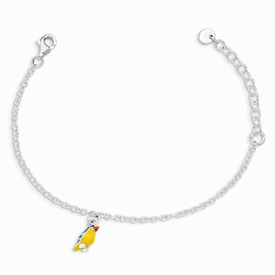 #ad .925 Sterling Silver Kids Enamel Bird Childrens Bracelet 5.5quot; w 1.5quot; Extension $30.00