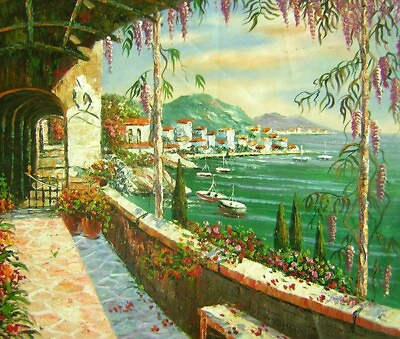 #ad Hand Painted 24x36quot; Oil on Canvas City on the Sea $25.00