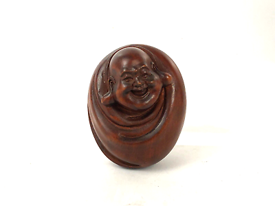 #ad Japanese Wooden Boxwood Netsuke Hand Carved Round Buddha Monk NOS 1 7 8quot; $22.50