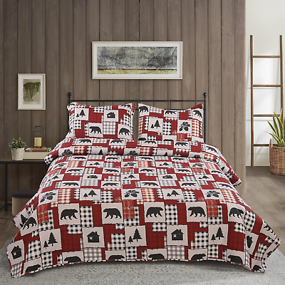 #ad Rustic Quilt Bedding Sets King Size Bedspread Lodge Cabin Bedding Sets Moose Be $42.99
