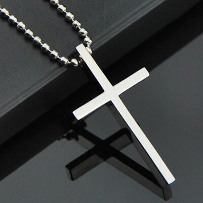 #ad Simple Stainless Steel Silver Tone Cross Pendant Chain Necklace for Men Women $8.99