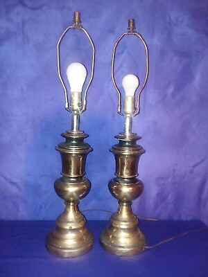#ad lamp Vintage Pair Mid Century STIFFEL Brass Table Lamps MCM Lights 1950s $169.99