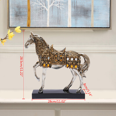 #ad Trotting Horse Statue Resin Animal Sculpture Figurine Home Office Decor Golden $35.15