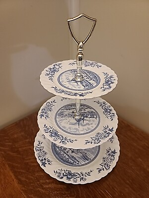 #ad ✅Beautiful Vintage Johnson Brothers Tulip Time 3 Tier Serving Plate $32.49