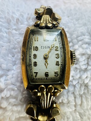 #ad Vintage Elgin Women#x27;s Wind Up Watch Gold Toned Stretch Band $17.99