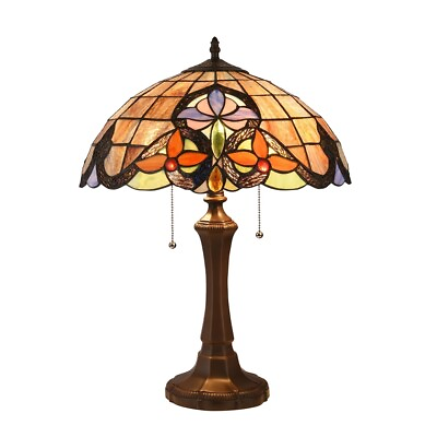 #ad Stained Glass Table Lamp Victorian Dark Bronze Base 2 Light Bulb 16W x 22T NEW $225.25