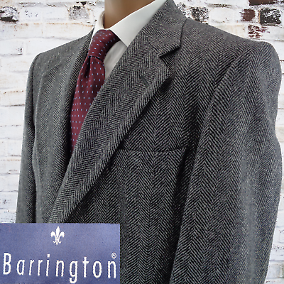 #ad Barrington Men#x27;s 42L gray Tweed Suit jacket Blazer Sport jacket Herringbone $49.99