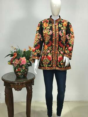 #ad Black Jacket with Floral Vine Jaal Embroidery $161.39