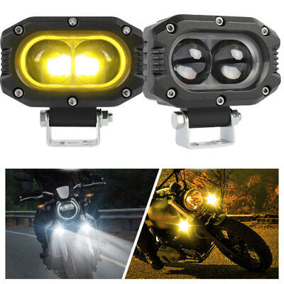 #ad 2x Motorcycle LED Spot Light Auxiliary Headlight Driving Fog Lamp YellowWhite $35.08