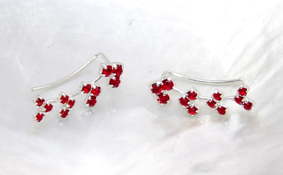 #ad Handcrafted Solid.925 Sterling Silver Ear Pins with Red Crystal Stones Climbers $21.77