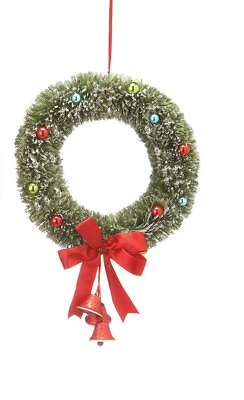 #ad Green Wreath with Ornaments Bell and ribbon 13quot; Classic Sparkling Decor Glitter $34.99