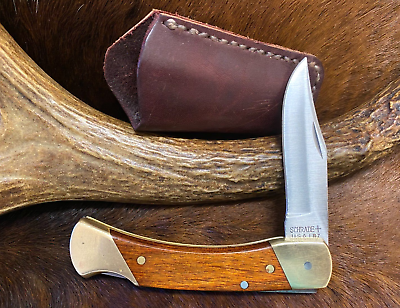 #ad Schrade USA LB7 Lockback Folding Hunter Knife Serial# BB03741 Leather Sheath $89.95