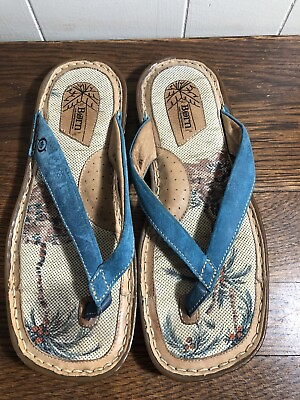 #ad BORN Blue Leather Flip Flop Thong Sandals SIZE 9 40.5 $12.99