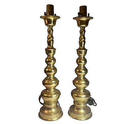 #ad Vintage Set Of 2 Brass Lamps 20” Tall Pair $125.00