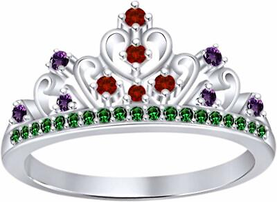 #ad Round Multi Stone Princess Style Ariel Princess Crown Ring 14k White Gold Plated $62.66