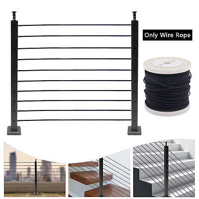 #ad 200 400ft 1 8quot; Black Cable Railing Kit T316 Stainless Wire Rope Cable 7x7 Strand $104.50