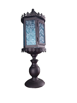 #ad Vintage Spanish Revival Lantern Blue Black Table or Hanging Candle Light $47.20