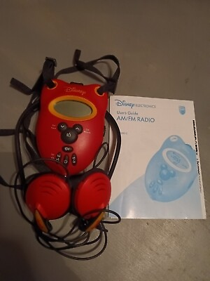 #ad Vintage Disney portable radio with Mickey Mouse Headset 2003 Red With Manual 🔥 $25.99