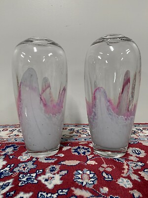 #ad A Pair of Vintage Randsfjord Glass Norway Mid Century Modern Swirl Glass Vases $750.00