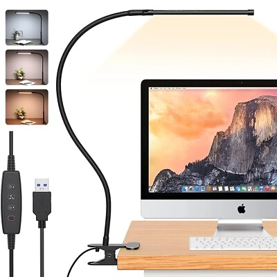 #ad Dimmable Clip On Reading Light 10W LED Desk Lamp 3 Lighting Modes USB Lamps $16.99