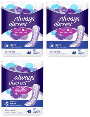 #ad 3 x Always Discreet Bladder Leaks Incontinence Pads Size 5 Heavy 48 ct =144tot $54.70