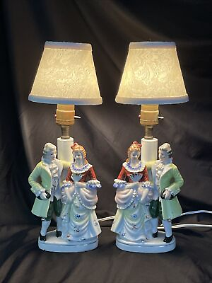 #ad Vtg Boudoir Lamp Pair Victorian French Colonial Couple Man Woman Accent Bedside $69.99