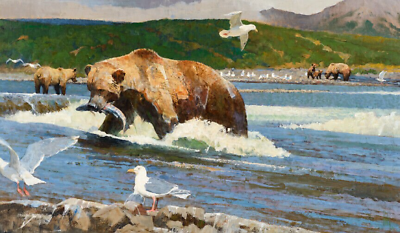 #ad Spawning Fishing Bear Wildlife Seagulls sea birds ceramic tile mural backsplash $179.00