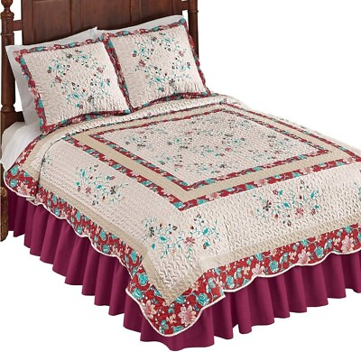 #ad Collections Etc Elegant Felicity Floral Print Quilt with Multicolored Floral Acc $32.99