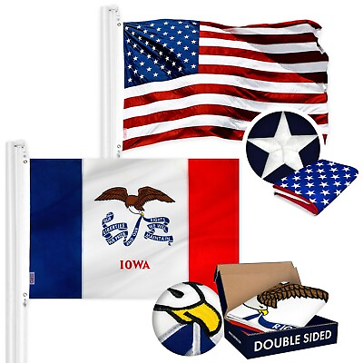 #ad G128 Combo 3x5ft Flag USA Embroidery amp; Iowa Double Sided Embroidery $51.99