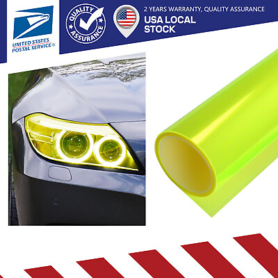 #ad Neon Yellow Taillight Fog Light Sticker Tint Protector Film Vinyl Wrap Decals $8.49