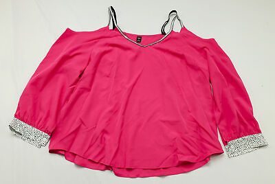 #ad Shein Women#x27;s Plus Cold Shoulder Contrast Trim Blouse DP5 Hot Pink Size 4X $7.98